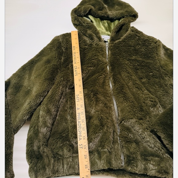 NEW 36point5 Women's Hoodied Jacket Pockets Faux Fur Zip Up in Green Size Large. - Picture 8 of 16